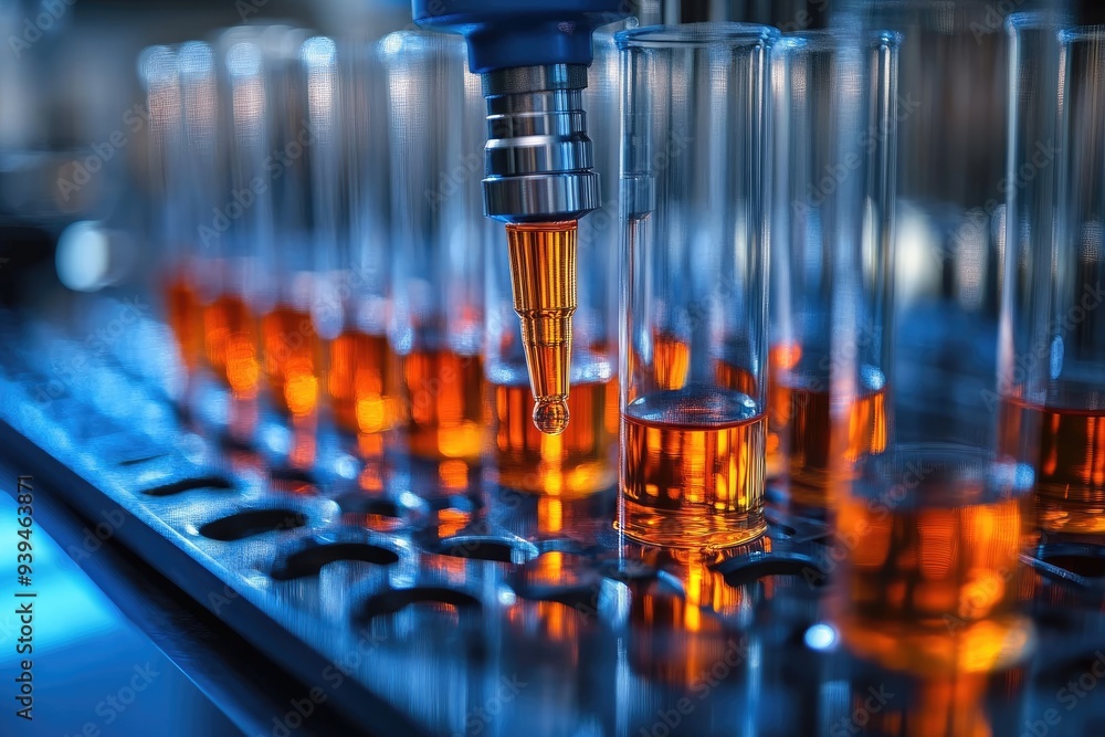 Automated Liquid Dispensing into Glass Test Tubes Automated Liquid Dispensing into Glass Test Tubes