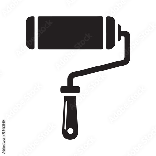 Painting Tool Minimalist vector illustration of a black paint roller on a white background ideal for DIY and home improvement designs.