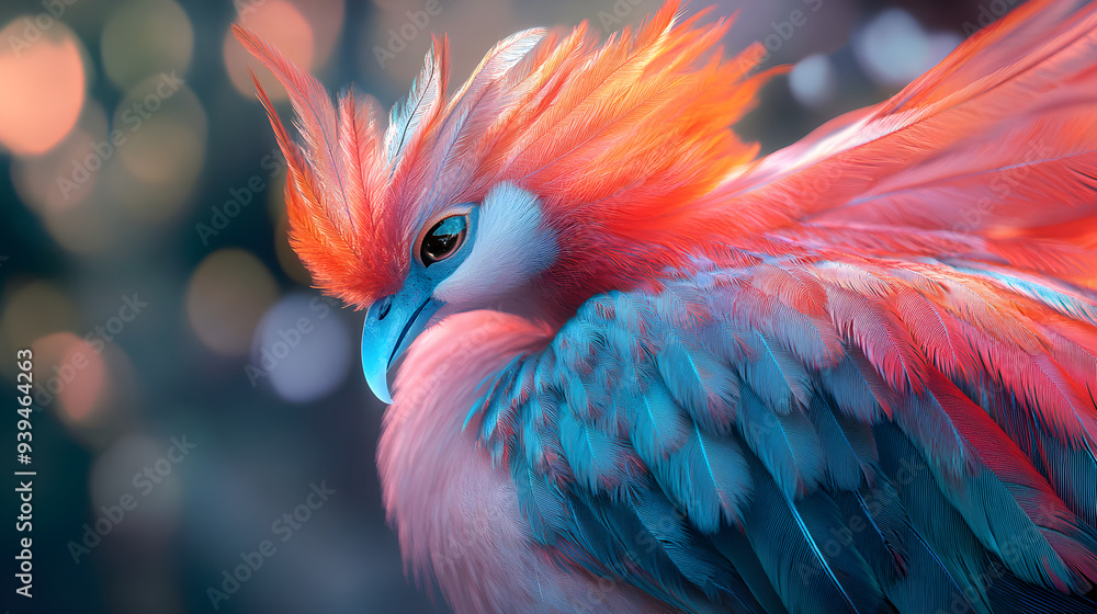 Obraz premium The bird has a mix of blue pink and orange images