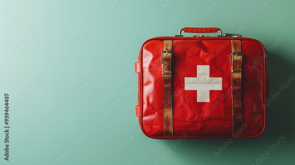 Foto de A representation of a red first aid kit on a simple uncluttered ...