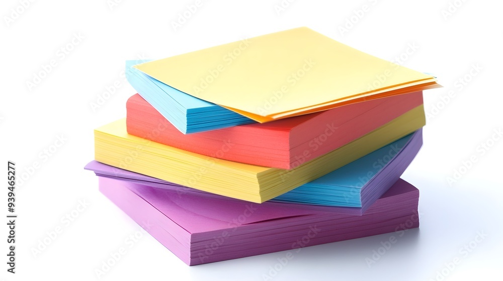 A stack of sticky notes in various pastel colors arranged neatly on a clean white background providing a minimalist and modern mockup with ample space for custom text or reminders A stack of sticky notes in various pastel colors arranged neatly on a clean white background providing a minimalist and modern mockup with ample space for custom text or reminders