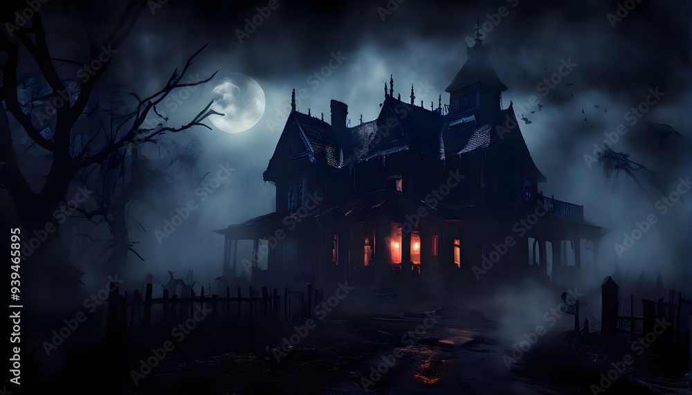 spooky haunted house on a misty night spooky haunted house on a misty night