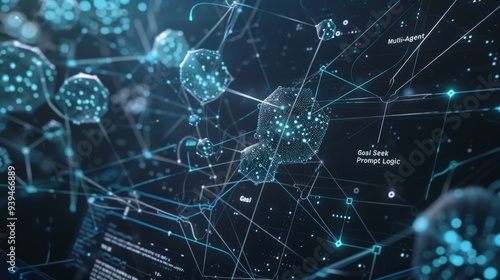 This image features a detailed visualization of an artificial intelligence data network, showcasing glowing nodes and intricate connections in a dark theme.