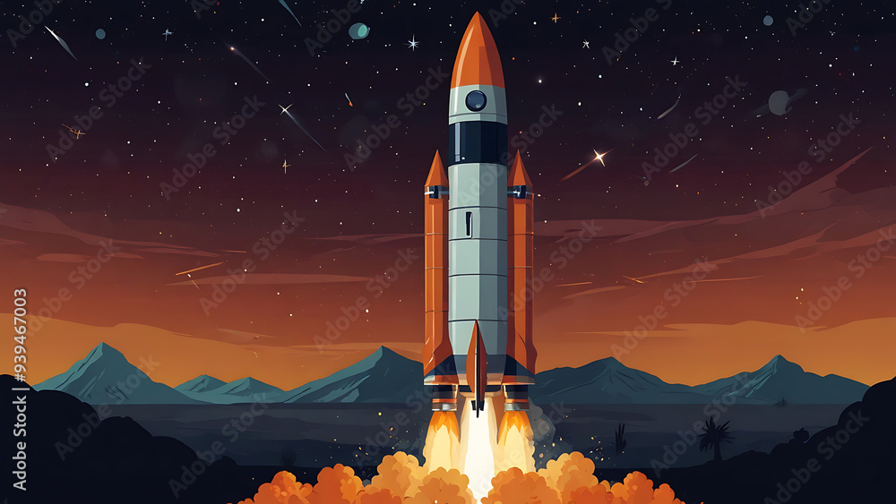 Obraz premium Rocket in Flat Modern Design with Clean Lines and Bold Colors