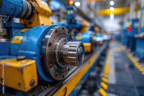 Close-up of Industrial Machine Gear and Shaft in Factory