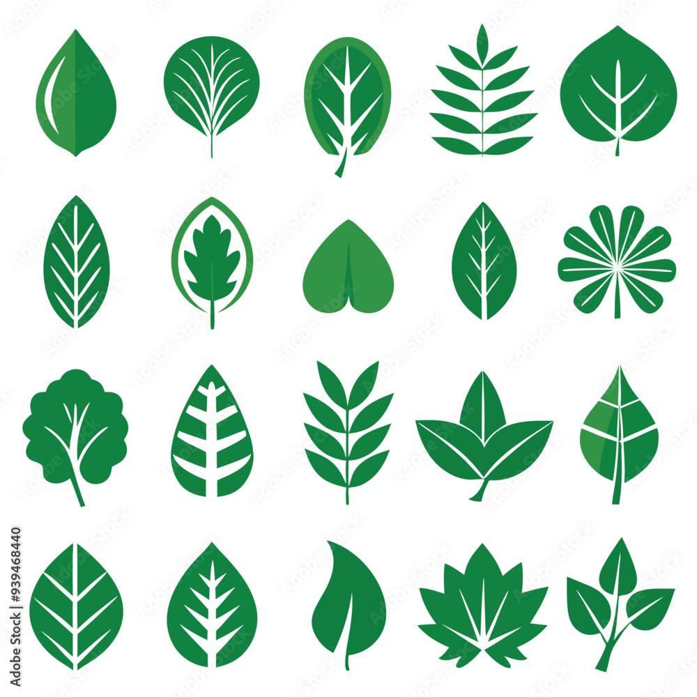 Set of different style simple tree leaves icon set vector illustrations on a white background Set of different style simple tree leaves icon set vector illustrations on a white background