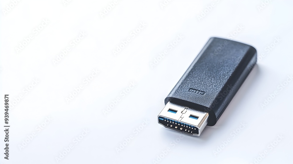 Isolated USB flash drive on a clean white background with space for data storage related text and copy This minimalist image showcases the device s technology portability Isolated USB flash drive on a clean white background with space for data storage related text and copy This minimalist image showcases the device s technology portability