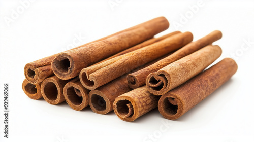 Pile of cinnamon sticks isolated on a white background 