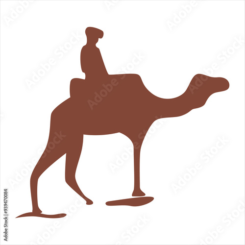 Silhouette of a Person Riding a Camel in Desert