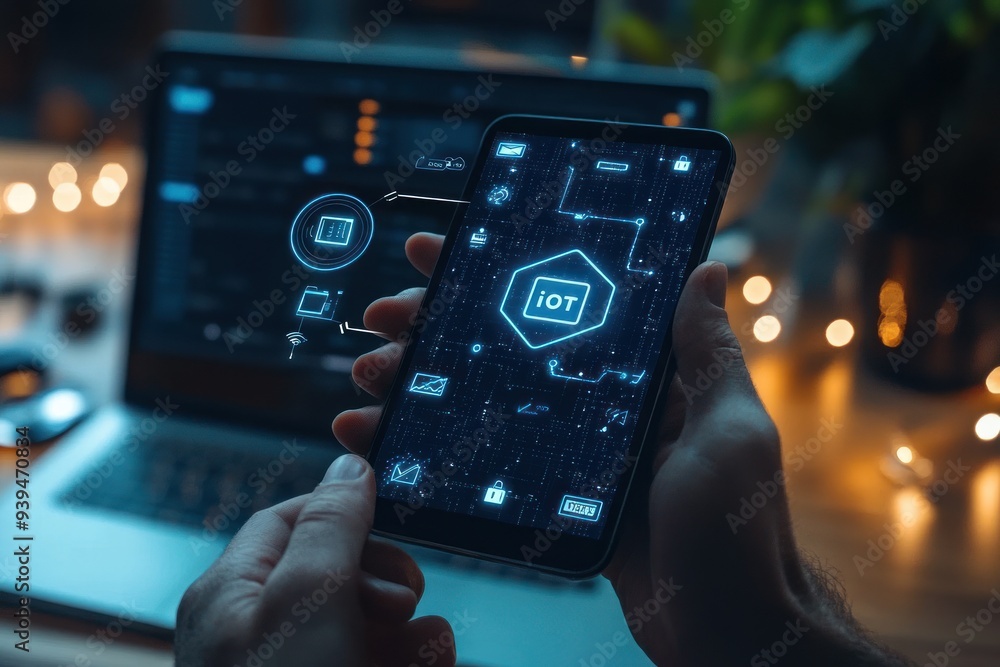 Internet of Things (IoT) Concept: A Person Using a Smartphone Internet of Things (IoT) Concept: A Person Using a Smartphone