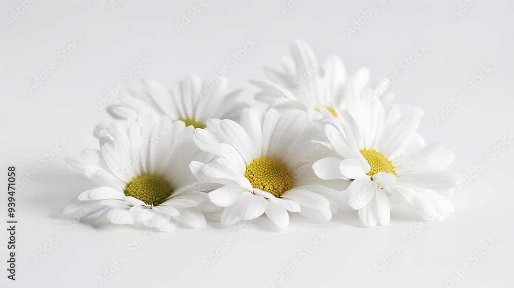 Obraz premium Close-up of five white daisies with yellow centers