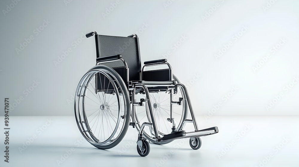 Photograph of a wheelchair isolated on a white background with space for adding mobility assistance text or messaging Photograph of a wheelchair isolated on a white background with space for adding mobility assistance text or messaging