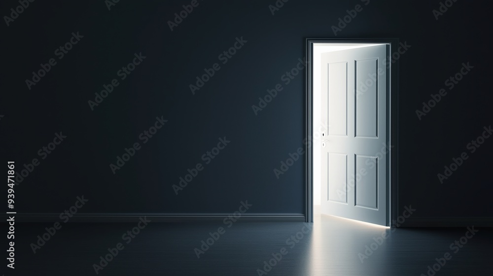 An open door in a dark room, emitting bright light, symbolizing new opportunities, possibilities, or a path forward. An open door in a dark room, emitting bright light, symbolizing new opportunities, possibilities, or a path forward.