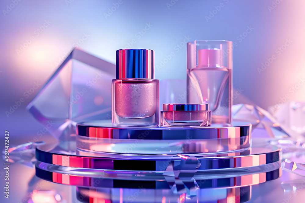 Skin care products on a podium with bright lighting on a pastel background, Vibrant Lipstick Collection with Glossy Reflections on Dark Background, Three cosmetic product mockups on geometric podium
Skin care products on a podium with bright lighting on a pastel background, Vibrant Lipstick Collection with Glossy Reflections on Dark Background, Three cosmetic product mockups on geometric podium