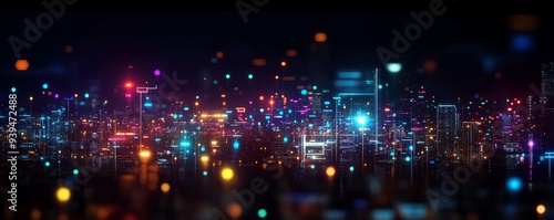 Vibrant city lights at night, showcasing a stunning skyline with colorful illumination and a sense of urban excitement.