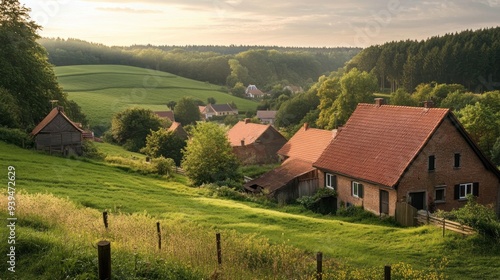 Rural Village Landscape at Sunset