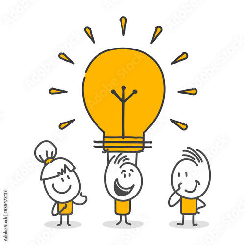 Stick figures. creative mind and brainstorming or creative idea concept.