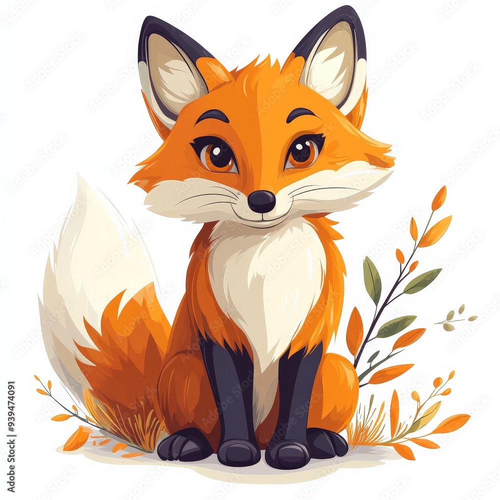 Obraz premium A fox clipart, animal element, playful design, orange and white, isolated on white background