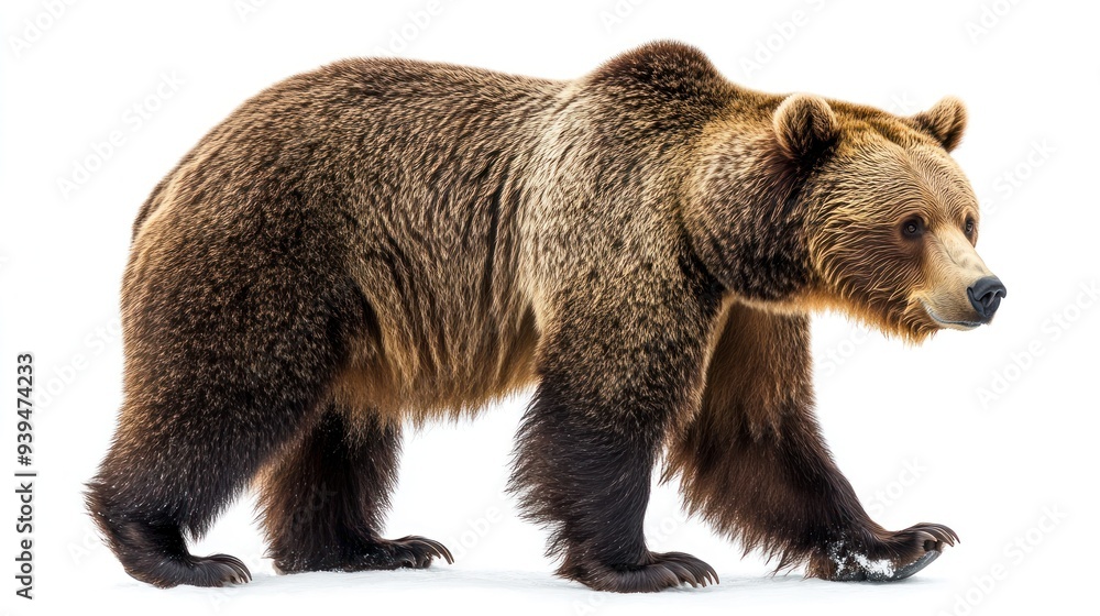 Fototapeta premium A Grizzly Bear Walking on Snow