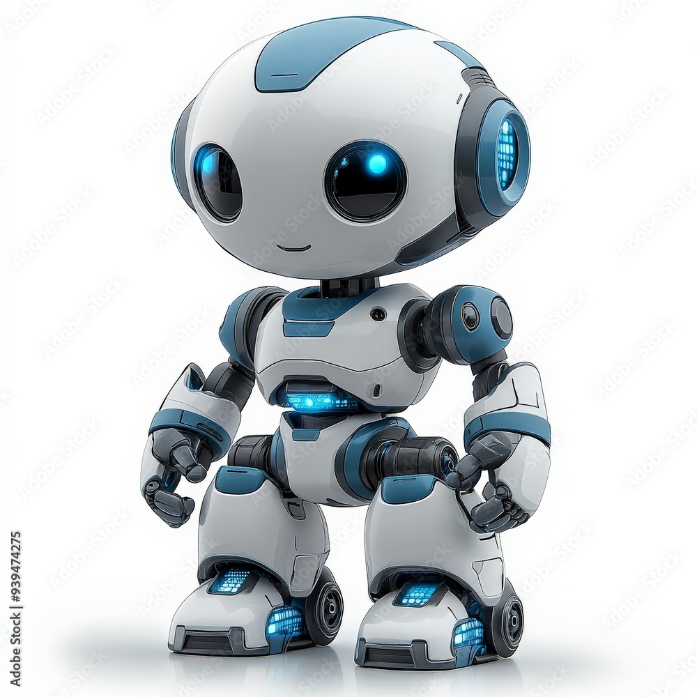A robot clipart, technology element, futuristic design, grey and blue, isolated on white background. A robot clipart, technology element, futuristic design, grey and blue, isolated on white background.