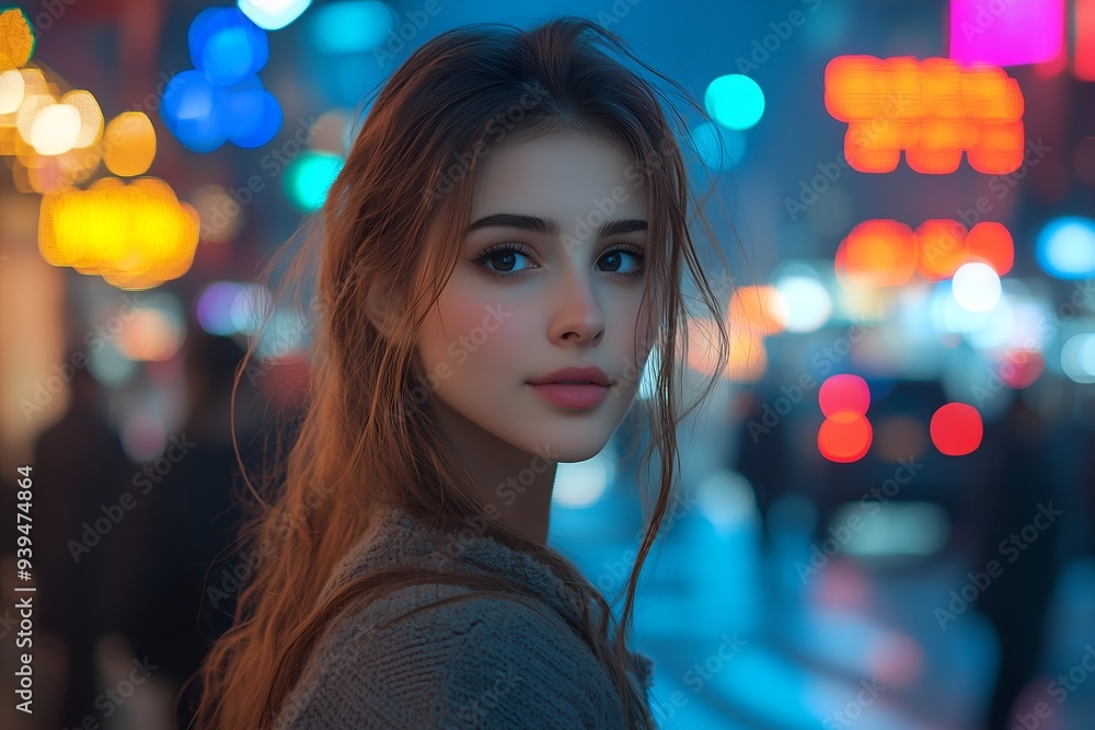 woman standing at a pedestrian crossing in the middle of a bustling city street woman standing at a pedestrian crossing in the middle of a bustling city street