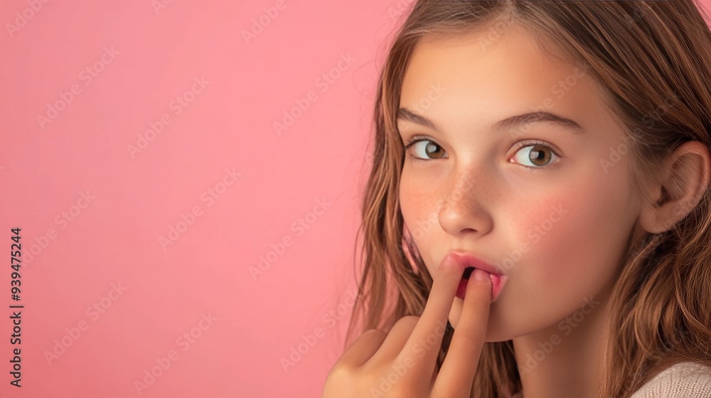 Teen whispers gossip in a bright photo. Teen whispers gossip in a bright photo.