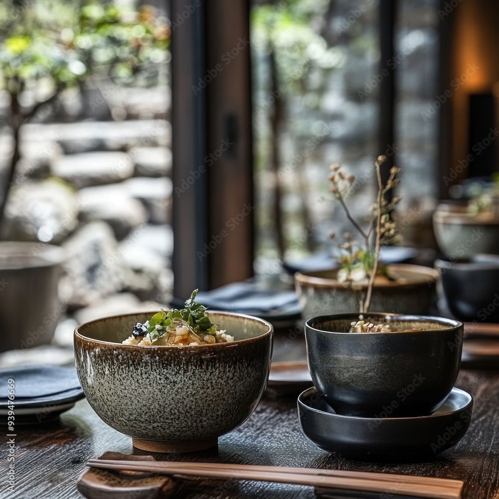 Black and Green Bowls on Wooden Table Photo Black and Green Bowls on Wooden Table Photo