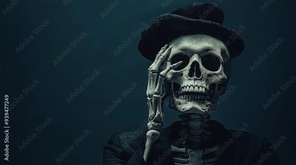 Skeleton in a magician's costume, shadow forming mystical symbols, dark magic Skeleton in a magician's costume, shadow forming mystical symbols, dark magic