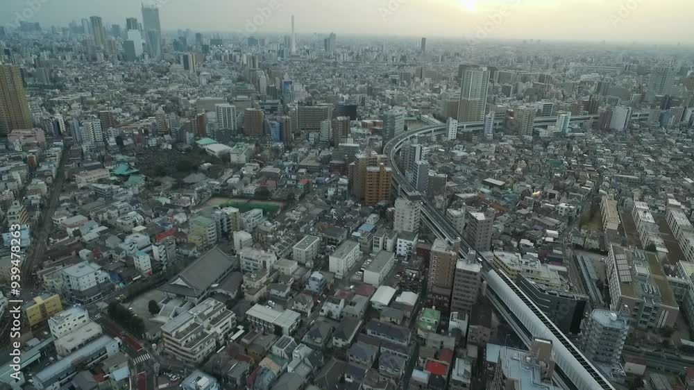 Tokyo Cityscape Endless City with Speedway, Tram Ways in Background. Japan. Drone Tokyo Cityscape Endless City with Speedway, Tram Ways in Background. Japan. Drone
