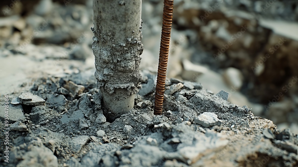 Fototapeta premium Professional demolition: concrete structures, industrial hammer.