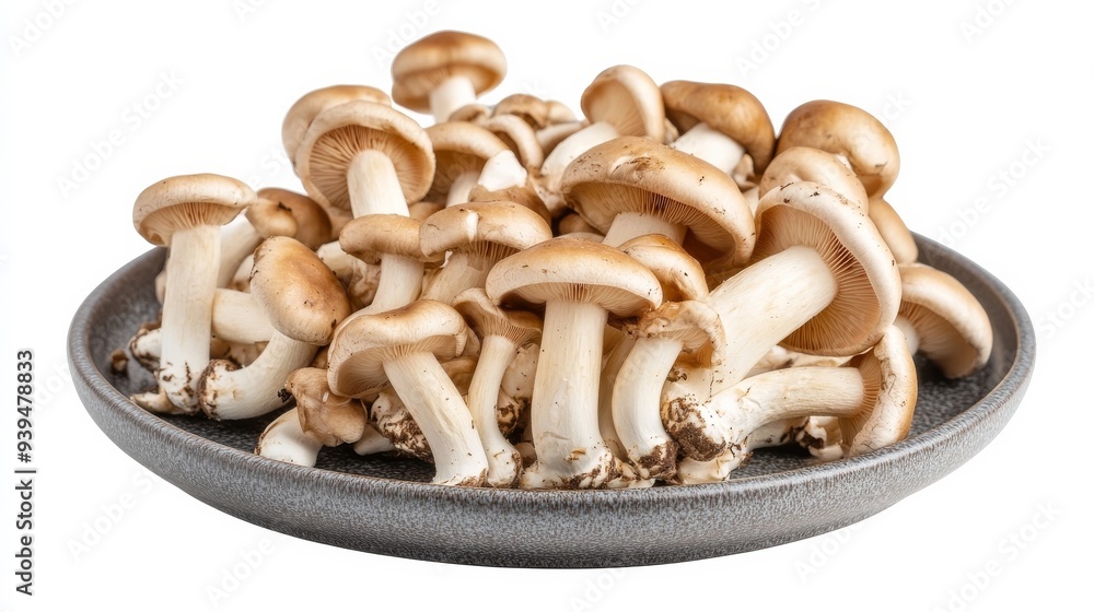 Shimeji mushrooms on gray, white background Shimeji mushrooms on gray, white background