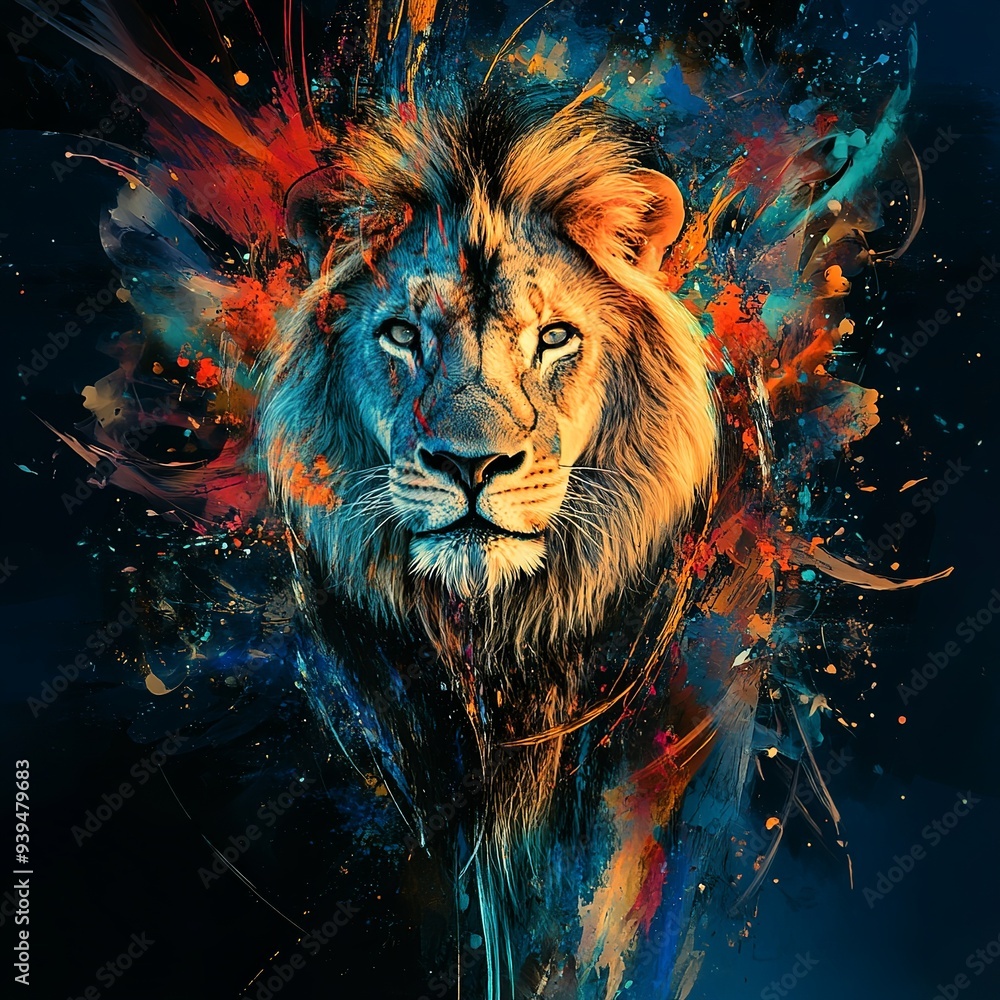 Naklejka premium A lion on an abstract colored background