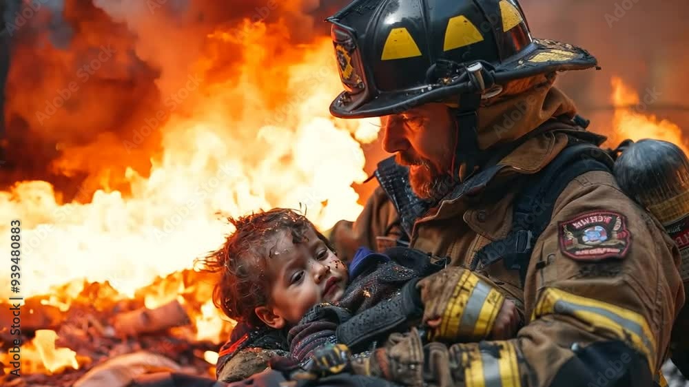 Firefighter rescues child from burning building during emergency ...
