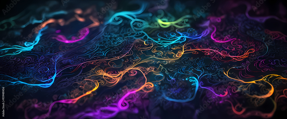 Fototapeta premium Neon fractal wallpaper with space