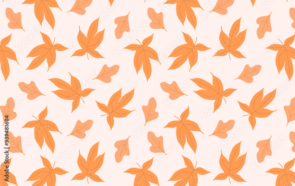 Pattern with autumn leaves in orange tones on a light background, autumn background, beautiful vector print for printing and decoration Pattern with autumn leaves in orange tones on a light background, autumn background, beautiful vector print for printing and decoration
