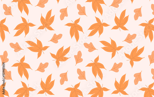 Pattern with autumn leaves in orange tones on a light background, autumn background, beautiful vector print for printing and decoration