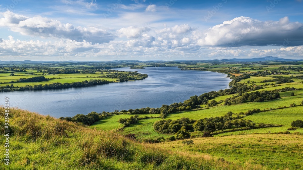 Obraz premium Celtic Dog. Northern Irish Panorama of Lower Lough Erne and Farmland in County Fermanagh
