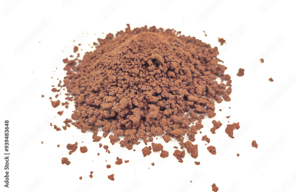 Photo of a heap of instant coffee granules, rich and aromatic, ready to be brewed into a quick and energizing cup of coffee, isolated on white background. Photo of a heap of instant coffee granules, rich and aromatic, ready to be brewed into a quick and energizing cup of coffee, isolated on white background.