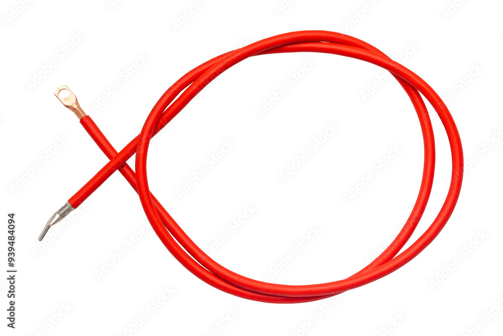 Coiled insulated copper cable with ring and flat terminals Coiled insulated copper cable with ring and flat terminals