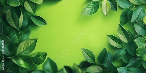 Fresh leaves on summer natural green background. Eco concept, copy space.