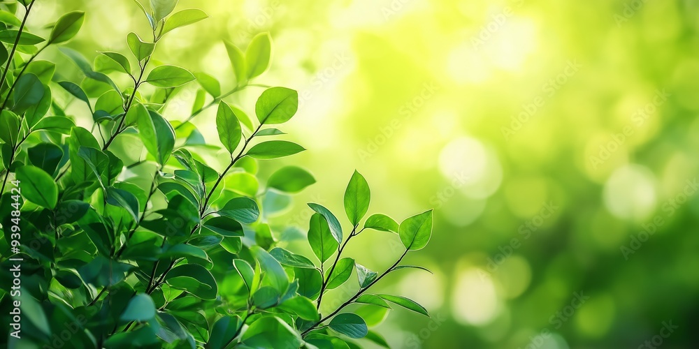 Obraz premium Fresh leaves on summer natural green background. Eco concept, copy space.