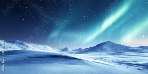 Fototapeta Naklejka Na Ścianę i Meble -  Snowy Landscape with Vibrant Northern Lights in the Sky