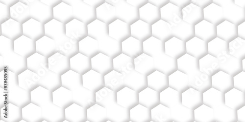 Abstract pattern with hexagonal white and gray technology line paper background. Hexagonal 3d vector grid tile and mosaic structure simple style hexagonal graphic concept. Futuristic surface design. 