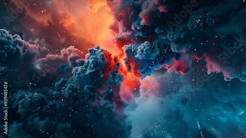 This image captures a mesmerizing cosmic scene with vibrant nebulas and twinkling stars, illustrating the vast beauty and mystery of the universe.