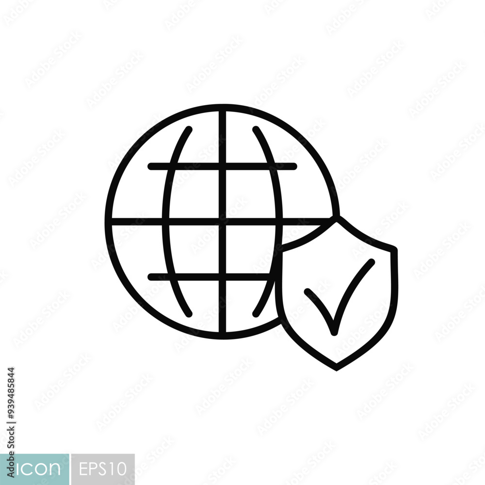 Global shield vector icon on white background Global shield vector icon on white background