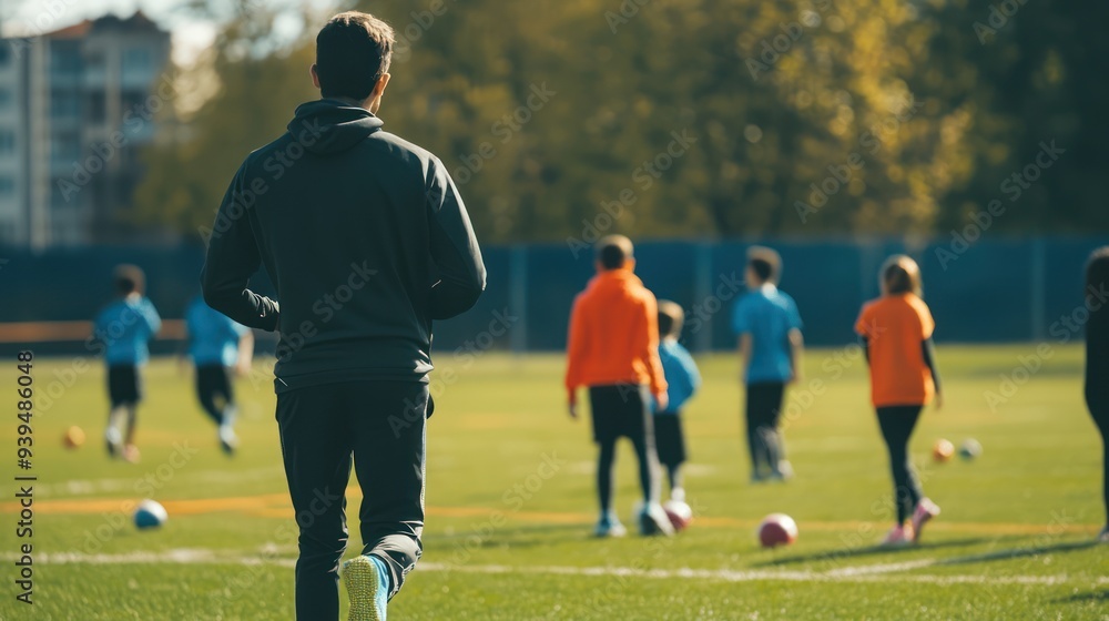 A coach guiding young athletes through drills on a sports field, giving motivational advice during practice. A coach guiding young athletes through drills on a sports field, giving motivational advice during practice.