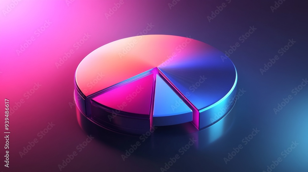 Floating 3D pie chart with glossy, gradient-colored segments, and light reflections, futuristic design Floating 3D pie chart with glossy, gradient-colored segments, and light reflections, futuristic design
