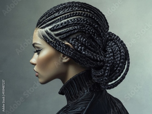 Profile of Woman with Artistic Braided Hair in Modern Fashion Photography