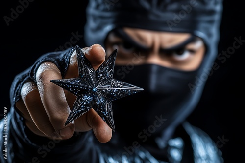 A ninja throwing a shuriken with pinpoint accuracy, the weapon spinning through the air towards its target