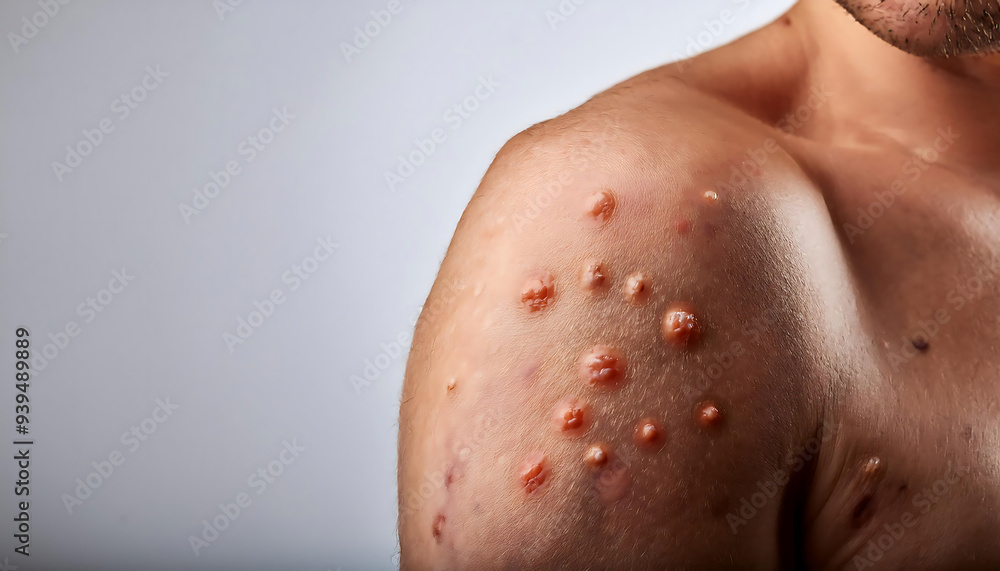 hand visible monkeypox skin lesions rash neutral backdrop providing ample blank space text copy hand visible monkeypox skin lesions rash neutral backdrop providing ample blank space text copy